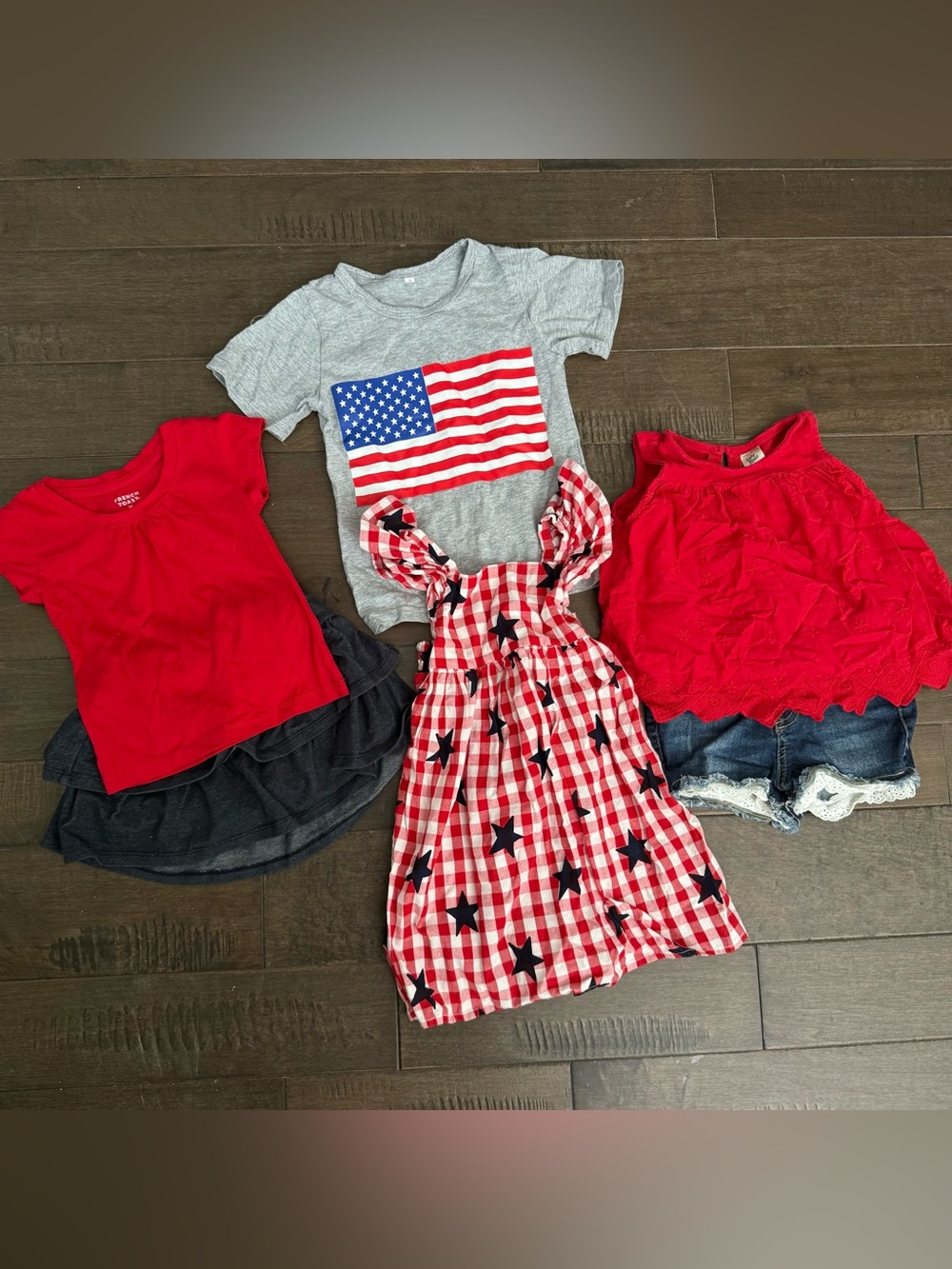 Patriotic USA America Girls Red White Blue Gingham Star Sundress Matching Sets